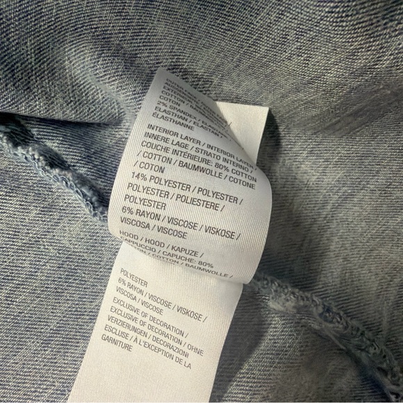 Peace Love World Women Light Blue Gray Hooded Denim Jacket Zip Pockets Size L - Picture 8 of 9